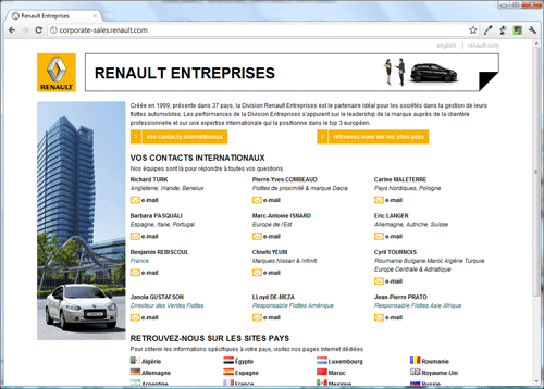 Capture d'écran de la page Renault Entreprises